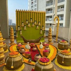 Haldi Decoration Ideas Haldi Ceremony Decorations, Simple Stage Decorations, Home Flower Decor, Haldi Decor, Ganapati Decoration