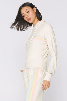 Striped Hacci Hoodie SANDSHELL – Spiritual Gangster Pastel Rainbow, Hip Length, Hooded Sweatshirt, So Cute