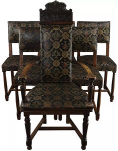 a set of six chairs with floral upholstered back