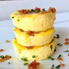 three eggs stacked on top of each other with the words super moist muffin in egg bites