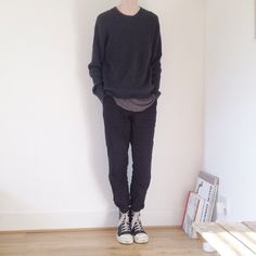 Margaret Howell sweater Rick shirt Next linen pants Drkshdw Ramones #ootd #waywt #mode #style #clothing #outfit #fashion #inspiration Drkshdw Outfit, Guy Fashion, Street Goth, Anime Outfit, Pants Outfit Men, Art Outfit, Streetwear Inspo, Men's Outfits, Margaret Howell