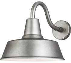 a light that is on the side of a white wall mounted fixture with a metal arm