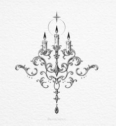 a drawing of a chandelier with three candles