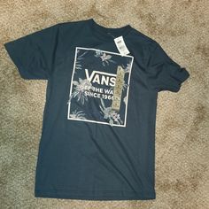 Brand New Boys Van Tee. Size 14-16 Perfect Condition Vans Cotton Tops For Summer, Vans Graphic Tee For Summer, Vans Cotton Summer Tops, Vans Letter Print T-shirt For Summer, Vans Casual T-shirt For Spring, Vans Graphic Tee Tops For Summer, Vans Blue Short Sleeve Tops, Blue Short Sleeve Vans Top, Blue Cotton Vans Top