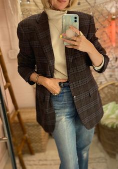 "Italian Designer Canali Wool Plaid Blazer with Leather Elbow Patches Classic and timeless. Men's blazer but works equally well on a woman. Retailed for $1,800. It's so gorgeous! Fit: Med / Large Bust: 44/45\" Waist: 40/41\" Length: up to 45\" Shoulder: 16.5\" Condition: Excellent Vintage Condition. All sales are final. Thank you for shopping small and sustainable." Leather Elbow Patches, Burgundy Blazer, Elbow Patch, Wilmington Nc, Italian Designer, Elbow Patches, Plaid Blazer, Wool Plaid, Leather Patches