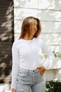 Long Sleeve Crew Neck in White - Madison's Niche Simple White, White Tee, Layering Pieces, Pullover Styling, Long Sleeve Top, Bell Sleeve Top, Layering, Long Sleeve Tops, Sleeve Top