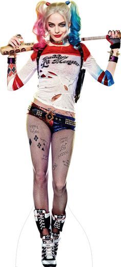 a woman with colorful hair and tattoos holding a baseball bat in her hands while standing on a white background