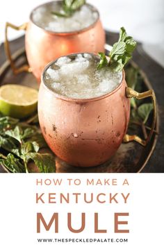 two moscow mules with mint garnish on top and the text how to make a kentucky mule