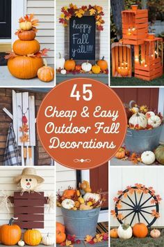 Decorating Porch With Pumpkins, Autumn Outside Decorations, Homemade Outdoor Fall Decorations, Easy Outdoor Fall Decorations, Diy Fall Planter Ideas, Thanksgiving Outdoors Ideas, Fall Crafts For Outside, Cute Fall Porch Decor, Front Of House Fall Decor Ideas