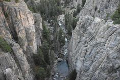 an aerial view of a canyon and river