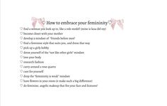 a white sheet with the words how to emocr your feminineity on it