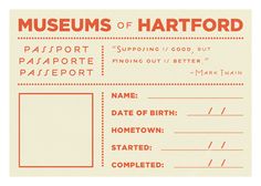 a ticket with the words museum of hartford written in red and white on it