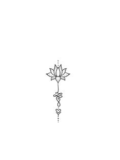 a black and white drawing of a flower on a string with hearts hanging from it