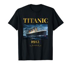 a black t - shirt with an image of a ship in the ocean and it says,