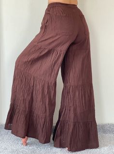 "Wide Leg Style Lady Pants with elastic waistband. Cotton/Rayon Blend Measurement: Waist: 30-40\" Hip: up to 46\" Length: 42\" Inseam: 28\" Ankle 34\" Shipping & Handling ❤️❤️❤️ Parcels will be ship via DHL Express ❤️❤️❤️❤️ Shipping : - All item will be shipped in 1 business days after receiving payment. We ship item via DHL Express. We use registered shipment for every product of ours. You can always track whereabouts it is and what happens to the item. We will always declare the package as Non-stretch Cotton Wide Leg Pants, Non-stretch Wide Leg Pants For Beach, Solid Wide Leg Pants With Pull-on Style For Vacation, Vacation Wide Leg Pants With Pull-on Style, Ankle-length Bottoms For Beach, Casual Full Length Rayon Bottoms, Stretch Rayon Wide Leg Full Length Pants, High Waist Brown Cotton Wide Leg Pants, Full Length Pants With Elastic Waistband For Vacation