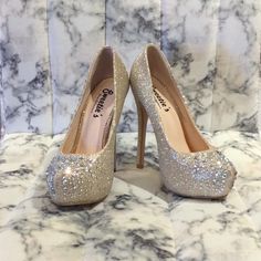 Sparky Nude Platform Heels With A 4 1/2 Inch Heel, With Rhinestones And Sparkle! Bling Heels With Round Toe For Prom, Prom Heels With Bling And Round Toe, Champagne Closed Toe Heels With Rhinestones, Champagne Rhinestone Round Toe Heels, Nude Platform Heels, Wedding Shoes Heels, 2 Inch Heels, Platform Pumps, Platform Heels