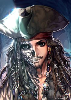 a pirate with dreadlocks and a skull on his head is staring at the camera