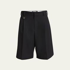 Jacquemus "Melo" tailored bermuda shorts Pleats on front Zip fly with clip and button fastening Metal "J" buckle on front Italian pockets Wide cut Knee length Wool Made in France Made In France, Bermuda Shorts, Mens Shorts, Knee Length, Tops Designs, Buckle, France, Luxury Fashion, Wool