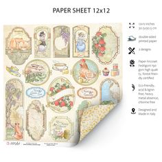 the paper sheet is shown with different designs on it and features an image of rabbits, flowers