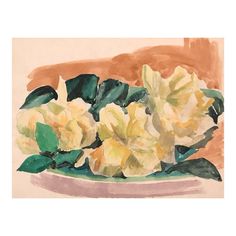 a painting of yellow and white flowers in a bowl