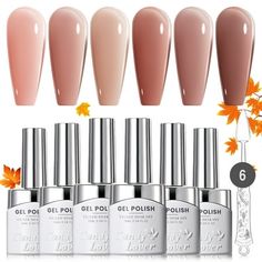 6 jelly color gel nail polishes, 6 nail swatch sticks Color: Multicolor. Jelly Nail Polish Colors, Tinted Clear Nail Polish, Beige Jelly Nails, Brown Jelly Gel Nails, Fall Gel Nail Polish, Jelly Nail Polish Set, Uv Nail Polish, Best Gel Nail Polish, Gel Nail Polish Colors