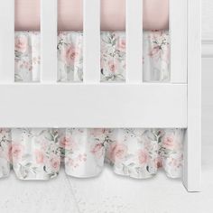 Highland Cow Floral Gathered Crib Skirt - gender_girl, Highland Cow Floral, Theme_Boho Baby Girl Room, Crib Bedding, Highland Cow, Rustic Charm, Girl Room