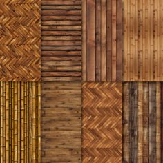 a variety of wood flooring samples in different patterns and sizes, including bamboo strips