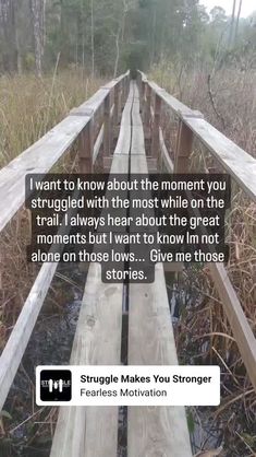 a wooden bridge with a quote on it that says, i want to know about the moment