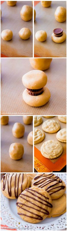 several different pictures of cookies and doughnuts on a baking sheet