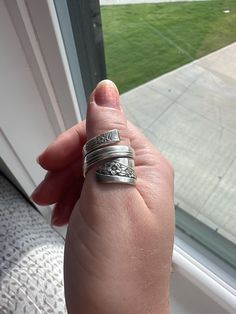 Vintage spoon ring made with  WmRoger Silverplate silverware!  This ring wraps around and is a size 8 1/2 Refunds and exchanges are acceptable if you are not happy with your purchase! Ring Wraps, Vintage Spoon Rings, Vintage Spoons, Spoon Ring, Spoon Rings, Not Happy, Wrap Rings, Rings Statement, Statement Rings