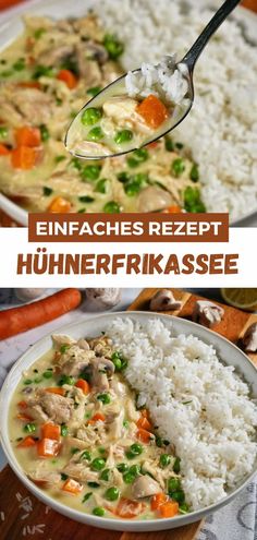 two pictures with different types of food in them and the words, enfaches rezet hummerfrikasse