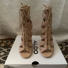 Aldo Gwayviel Nude Heels Size 6.5 New Never Worn Box Included Trades Lace-up Beige Heels With Stacked Heel, Beige Lace-up Heels With Stacked Heel, Nude Heels, Aldo Shoes, Shoes Women Heels, Shoes Heels, Size 6, Women Shoes, Heels