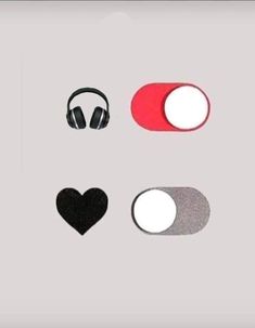 three different types of headphones and one with a heart on the front, two in the back