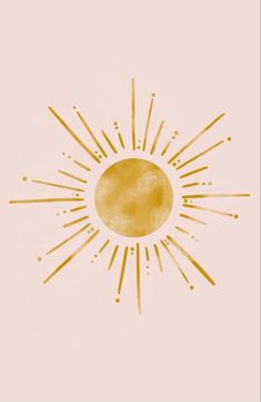 the sun is shining brightly in front of a pink background with gold lines on it