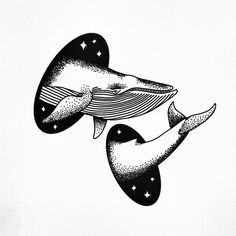 two whales swimming in the ocean with stars on their backs