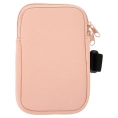 a pink case with a black strap