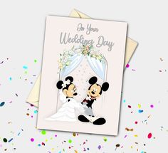 mickey and minnie wedding day card with confetti