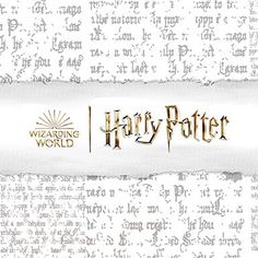 the logo for harry potter on top of an old book page with writing all over it