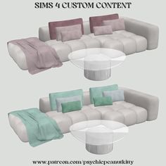 an image of a couch and table with pillows on it for the sims 4 custom content