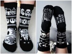 two pictures of socks with different designs on them, one is black and the other is white