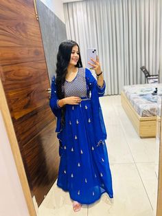 Welcome To Our Shop  https://www.etsy.com/shop/UniqHandmadePlanet Item Details  Fabric - 100% Original Georgette Sleeves- 3/4 Neck - V Color - Blue Work - Sequance embroidery  Inside Package -Kurti With Pent ,Dupatta              Fully Customization Available                         Contact Us                     Wholesale Avaliable    Item Specification: Wash Care: Machine Wash & Hand Wash In Cold Water Using Mild Detergent. TERMS OF SALE Shipping - We use globally known Logistics for best serv Blue Floor-length Gown For Eid, Bollywood Style Blue Gown For Festivals, Semi-stitched Blue Gown For Festivals, Blue Semi-stitched Gown For Festivals, Blue Georgette Maxi Lehenga, Blue Anarkali Gown With Dupatta, Blue Resham Embroidered Dresses For Navratri, Blue Dresses With Resham Embroidery For Navratri, Blue Resham Embroidery Dresses For Navratri