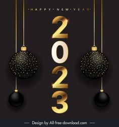 new year's card with two christmas balls hanging from strings and the number 2013