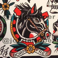 an old school tattoo design with a horse