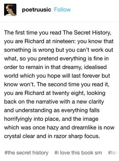 the text on this page reads,'the first time you read the secret history, you