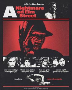 a nightmare on elm street movie poster with the title written in english and spanish, as well as an image of a man wearing a hat