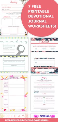 the 7 free printables for journaling and workbooks with text overlay