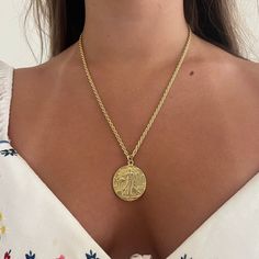 Mermaid Necklace – The Sage Vintage Gold-tone Medallion Necklace With Coin Pendant, Vintage Yellow Gold Coin Necklace With Adjustable Chain, Vintage Gold-tone Chain Necklace With Coin Pendant, Gold Plated Coin Chain Necklace With Tarnish Resistance, Vintage Gold-tone Coin Necklace, Brass Medallion Necklace With Gold Chain, Vintage Yellow Gold Tarnish Resistant Medallion Necklace, Vintage Yellow Gold Tarnish-resistant Medallion Necklace, Gold Plated Coin Necklace With Gold Chain