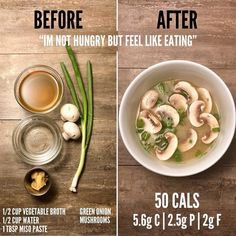 the before and after pictures show how to make mushroom soup