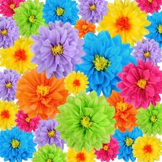 multicolored paper flowers arranged in rows