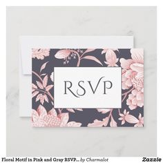 the rsvp card features pink flowers and leaves on a black background with white lettering